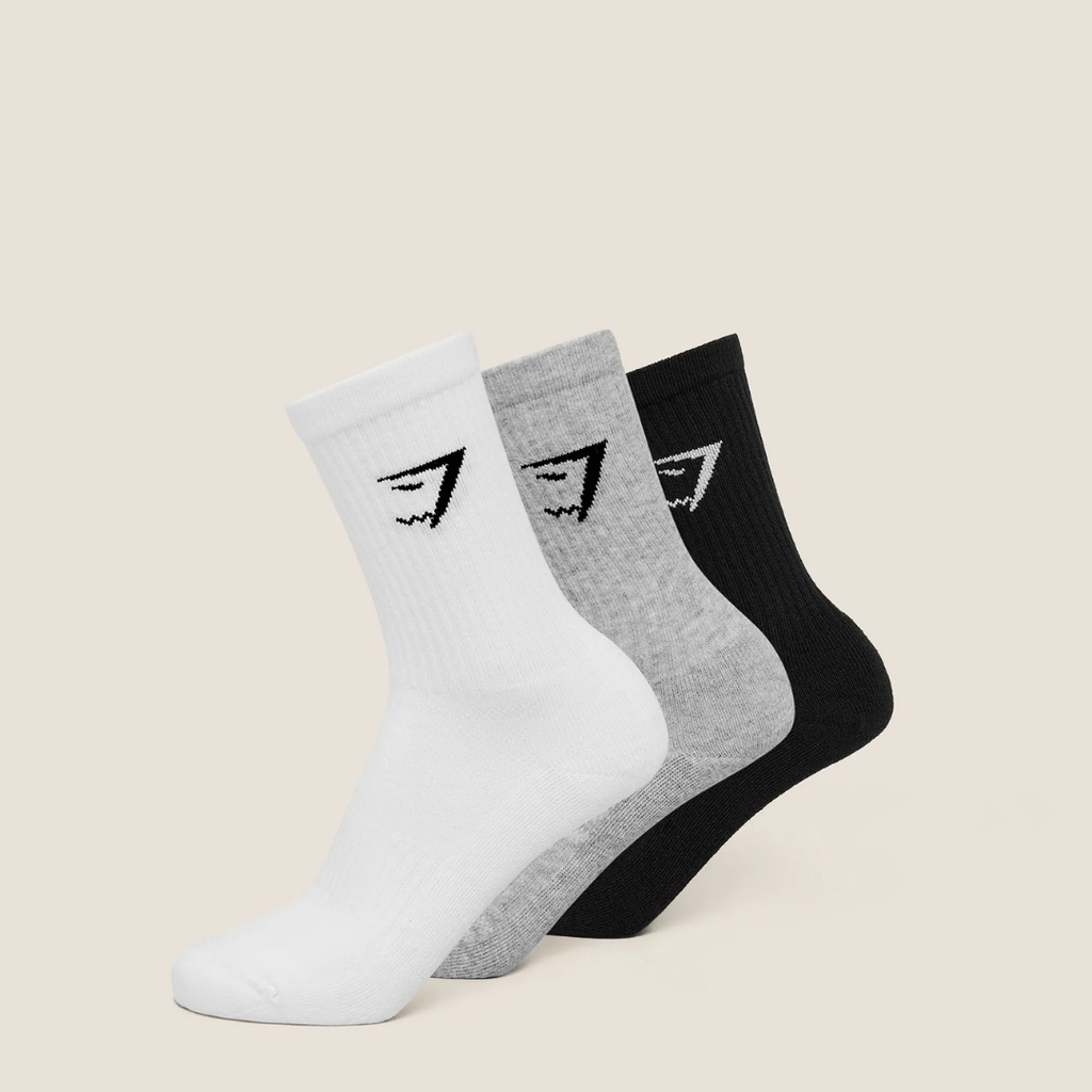 GS - Crew Socks 3pk - White/Light Grey Core Marl/Black