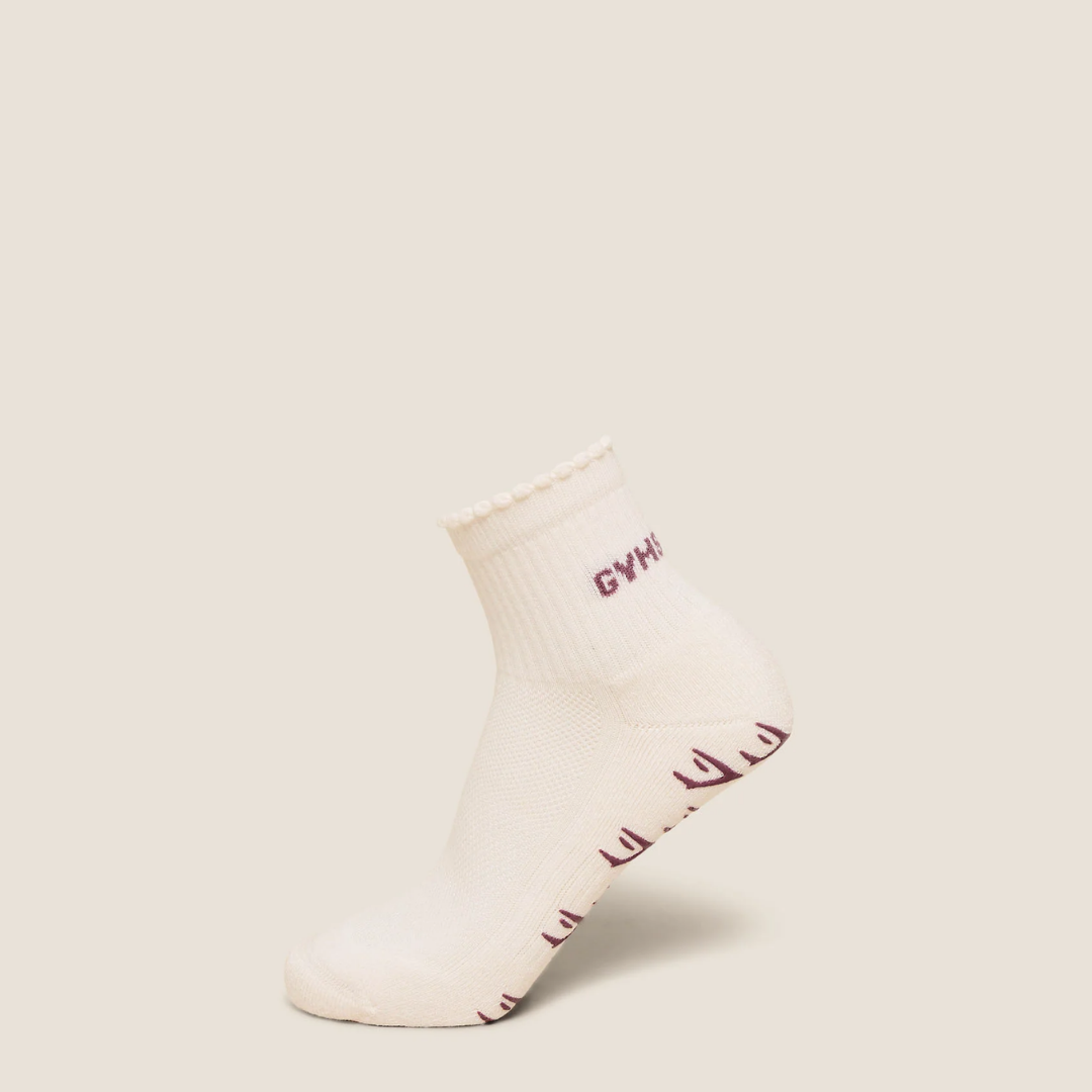 GS - Frill Pilates Midi Sock - Soft White / Calm Pink