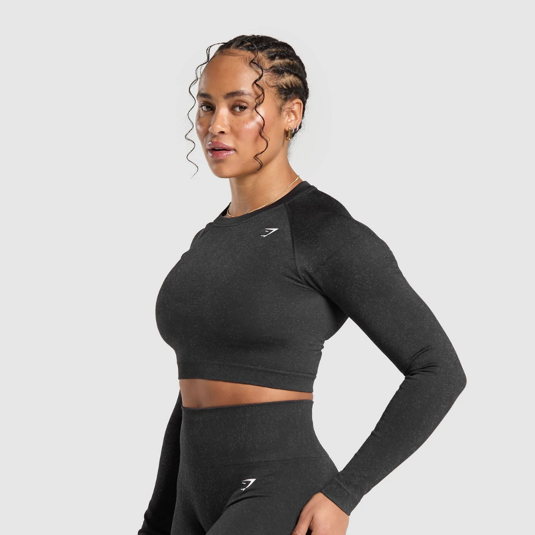GS - Adapt Fleck Seamless Long Sleeve Crop Top - Mineral | Black