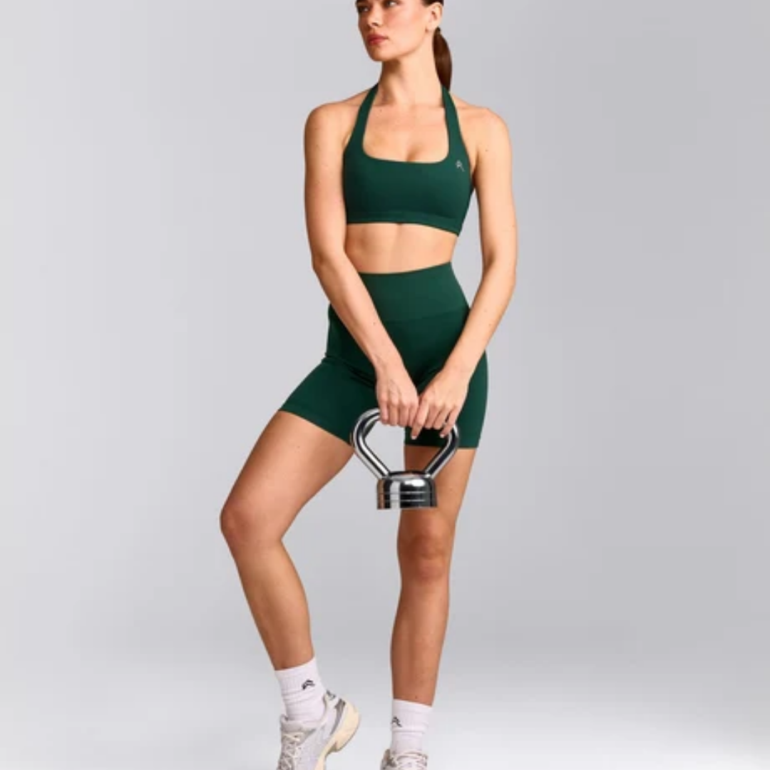 Oner Active - EasyLift™ Halter Bralette with Gray Logo | Racing Green