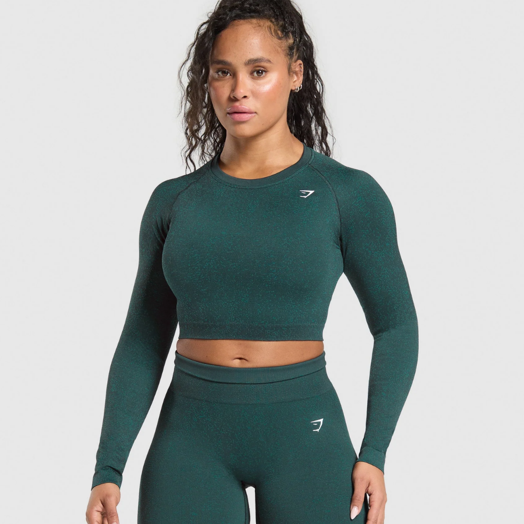 GS - Adapt Fleck Seamless Long Sleeve Crop Top - Darkest Teal/Functional Teal