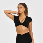 Oner Active - UnifiedMove Twist Front Short Sleeve Crop Top White Logo | Black