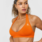 Oner Active - EffortlessLift Seamless Halter Neck Sports Bra with White Logo | Flame Orange